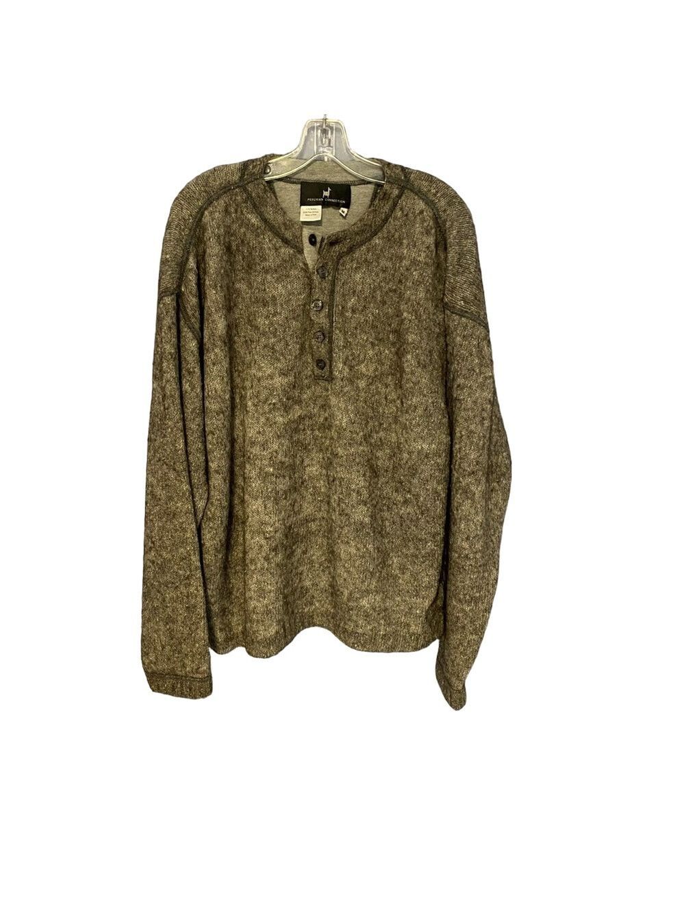 Peruvian Connection Alpaca Henley Crewneck Sweater | Men’s Medium gray